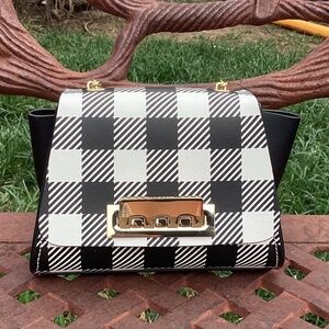 NWT Zac Zac Posen Leather Mini Eartha Crossbody Gingham Print Bag